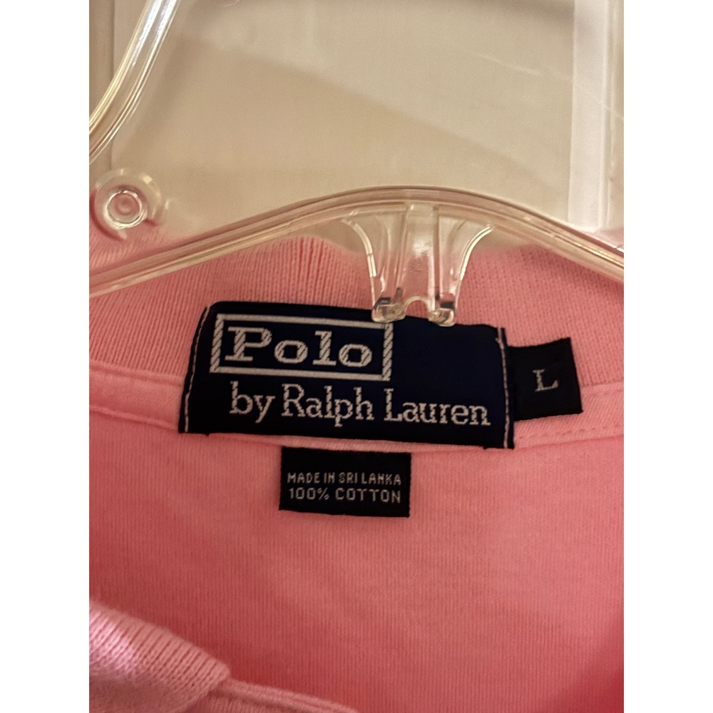 Polo Ralph Lauren Mens Large Pink Short Sleeve Pique Polo Shirt Blue Pony Logo - Picture 2 of 3